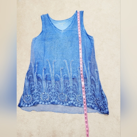 Soft Surroundings Size Medium 100% Silk Sleeveless Tunic Blue Embroidered Beaded - Picture 7 of 9